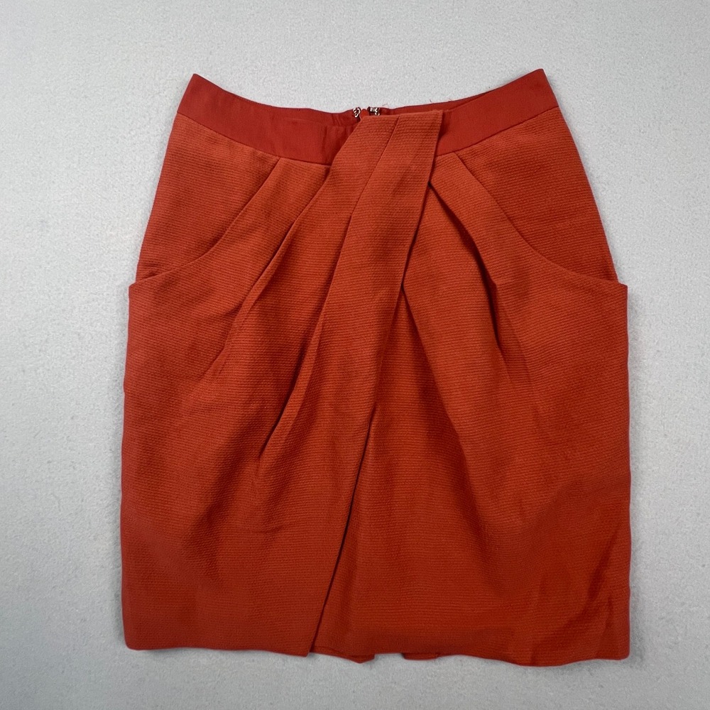 Fei Anthropologie Tulip Skirt Womens 2 Orange Silk Cotton Draped Pencil Mini